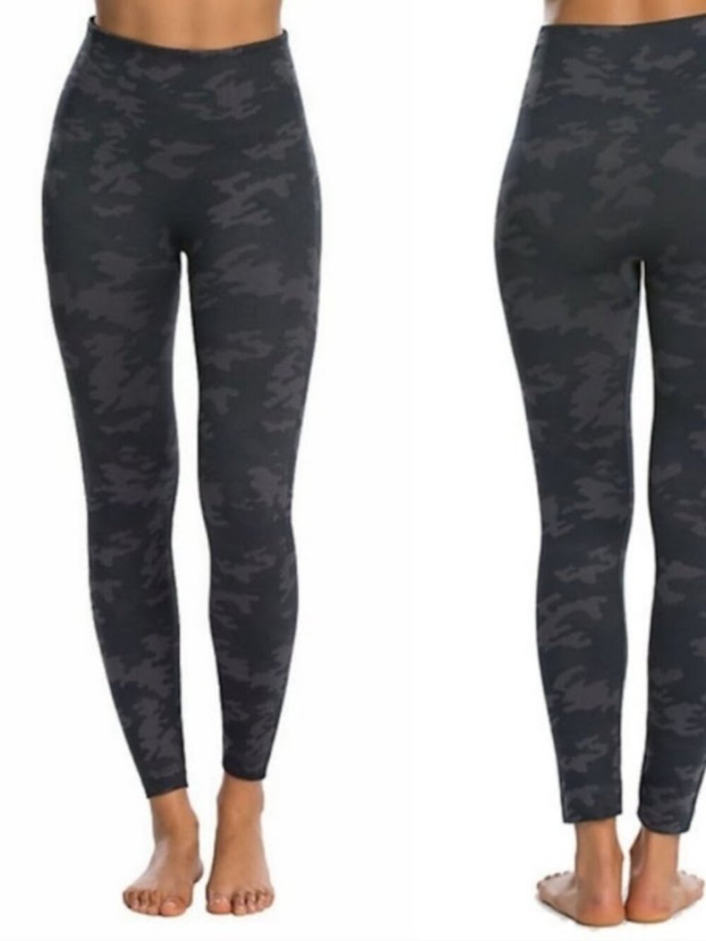 Spanx Camo Grey Leggings Ribbed Camouflage Seamless Mid Rise Women's Size Small